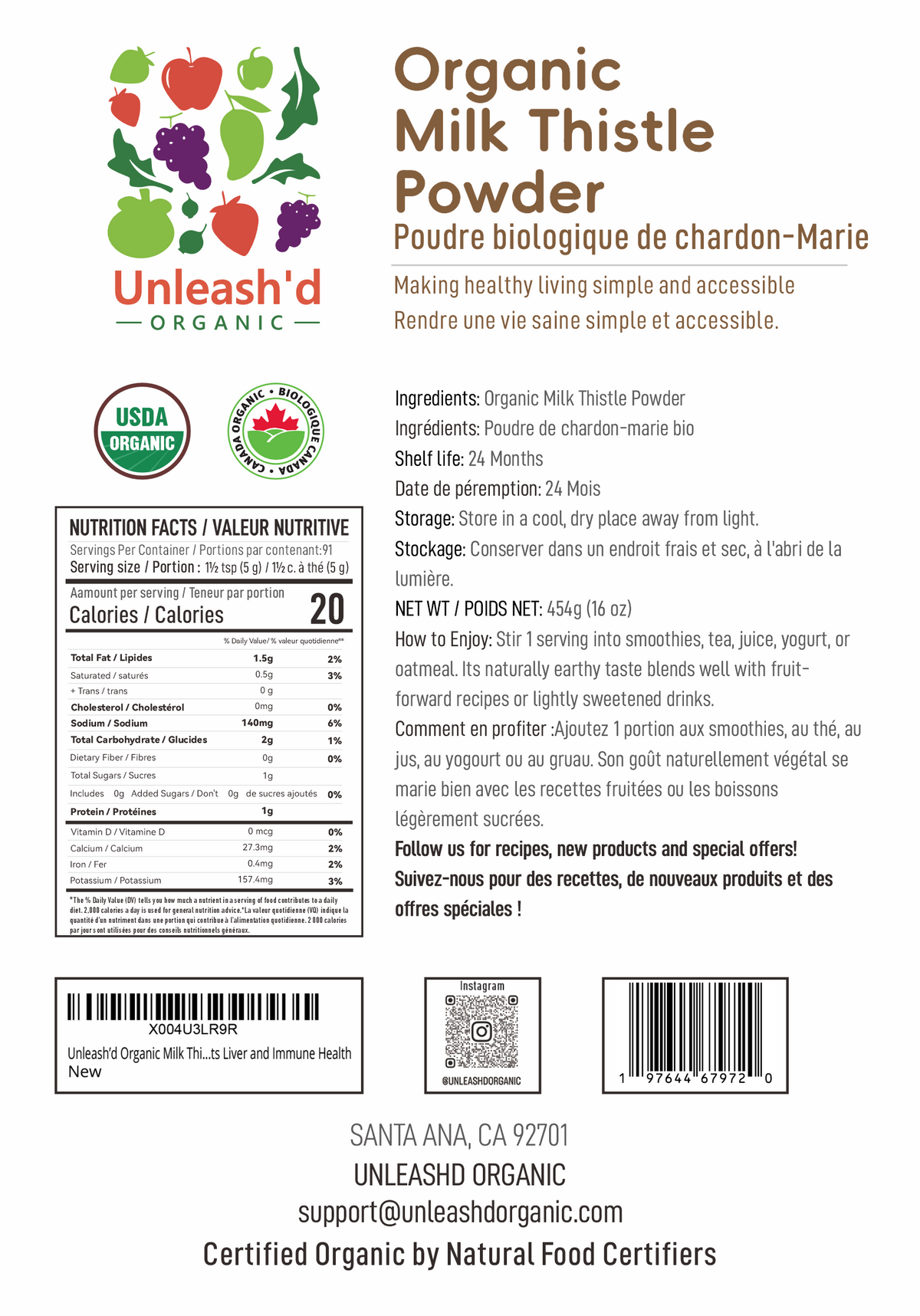 Organic Milk Thistle Powder 16 oz
