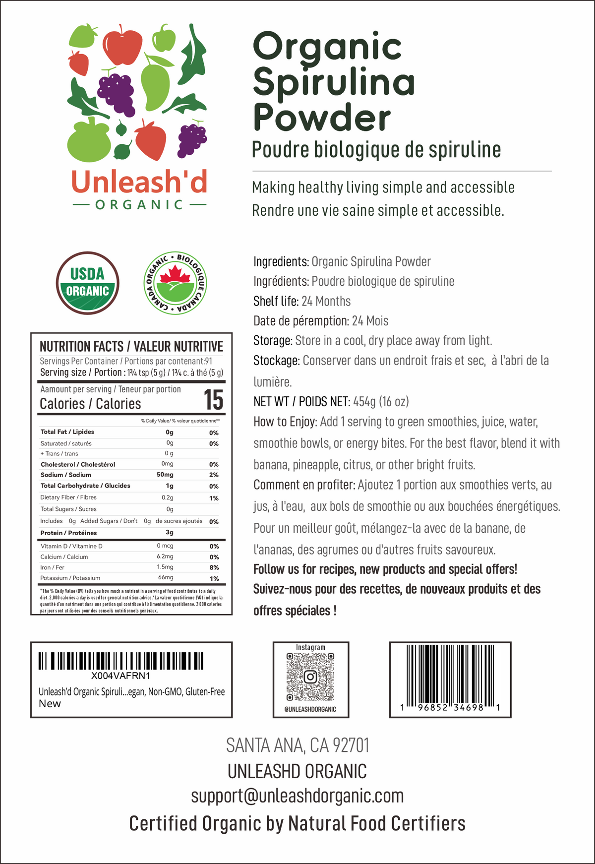 Organic Spirulina Powder 16 oz