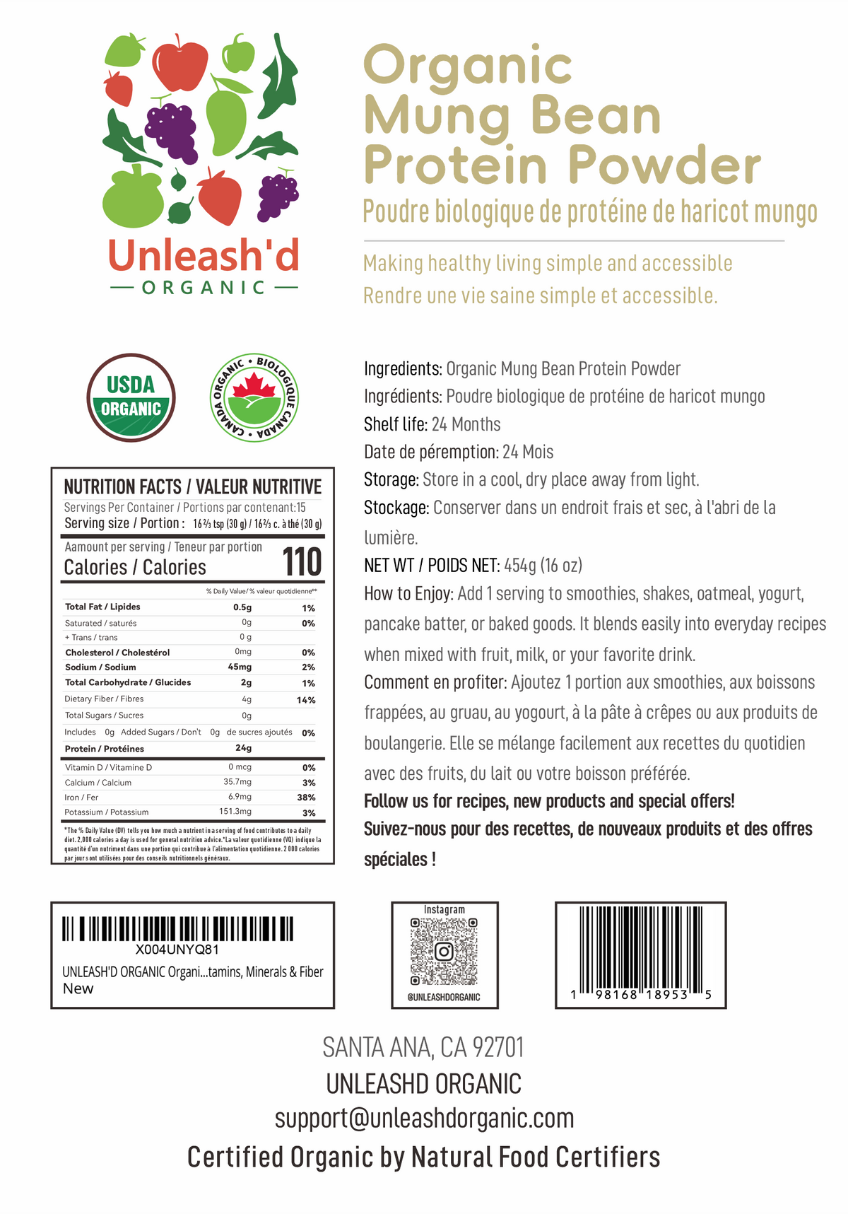 Organic Mung Bean Protein Powder 16 oz