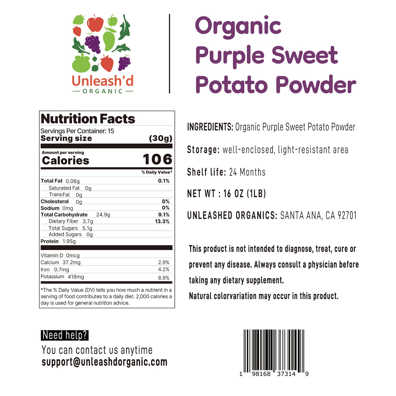 Organic Purple Potato Powder 16 oz