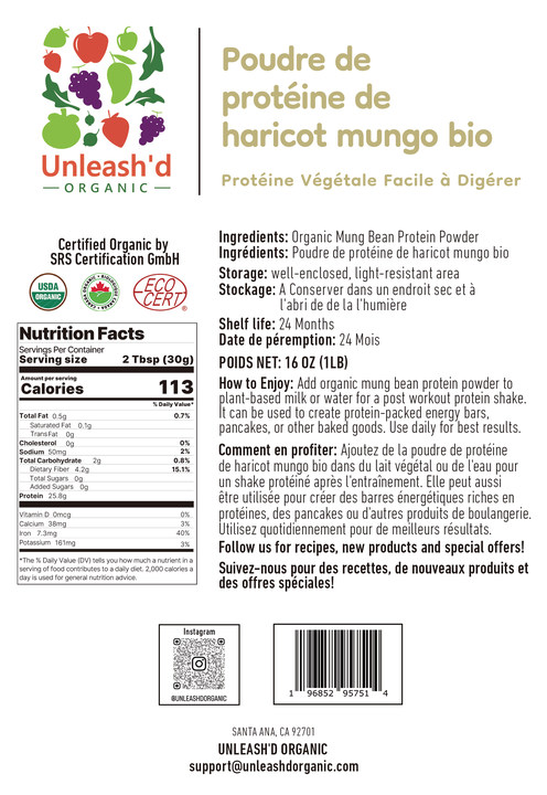 Organic Mung Bean Protein Powder 16 oz