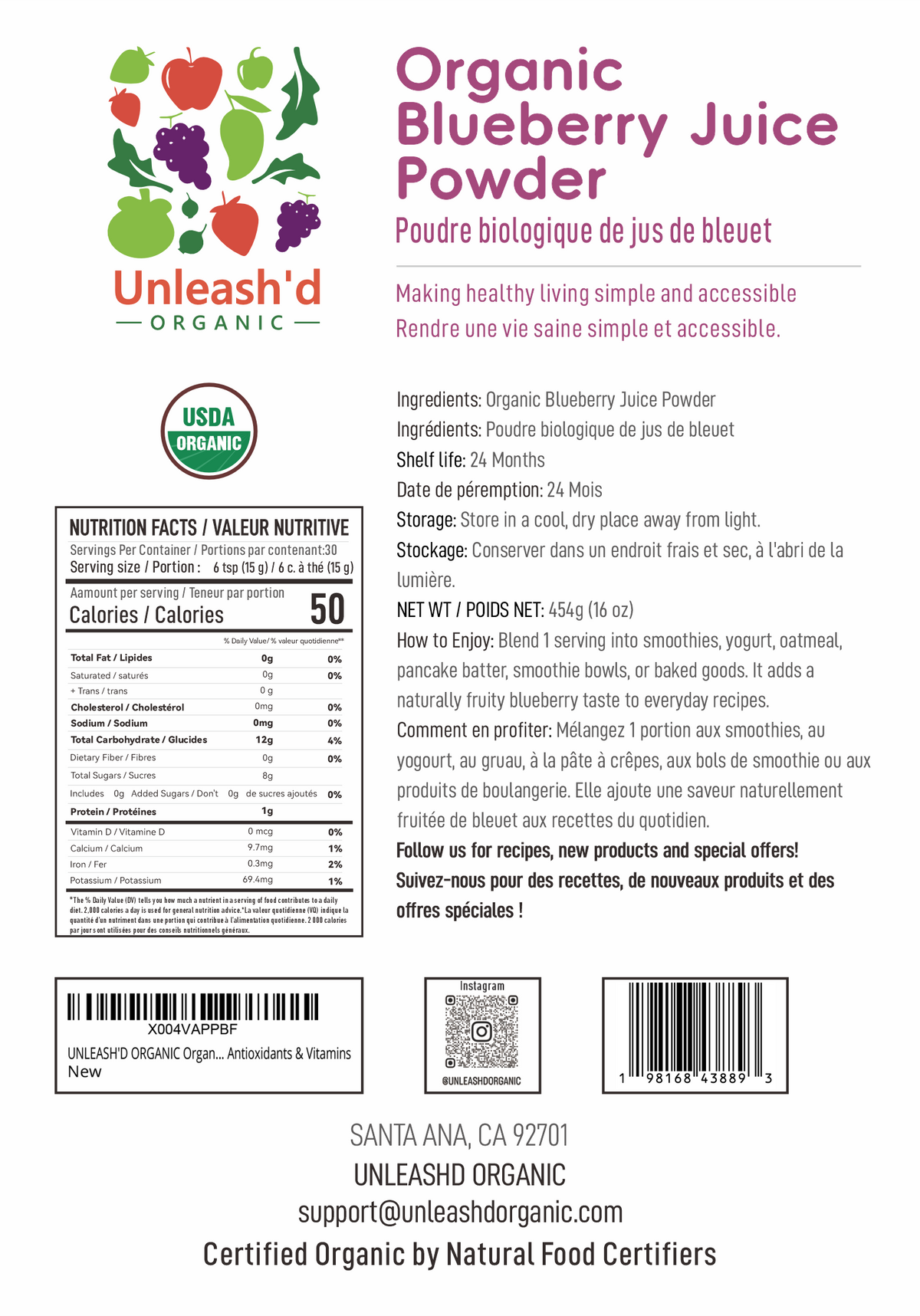 Organic Blueberry Juice Powder 16 oz