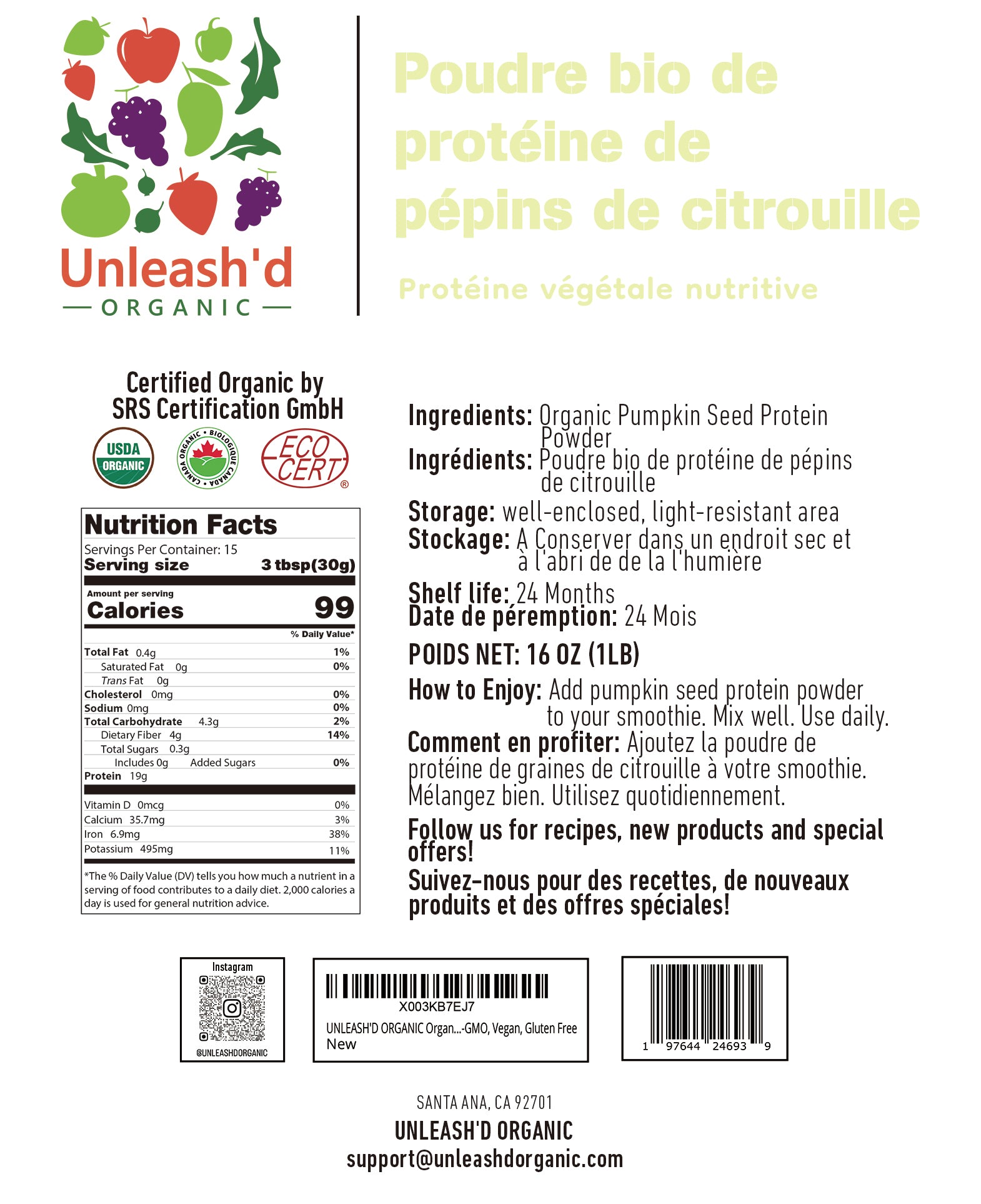 Organic Pumpkin Seed Protein Powder 16 Ounce