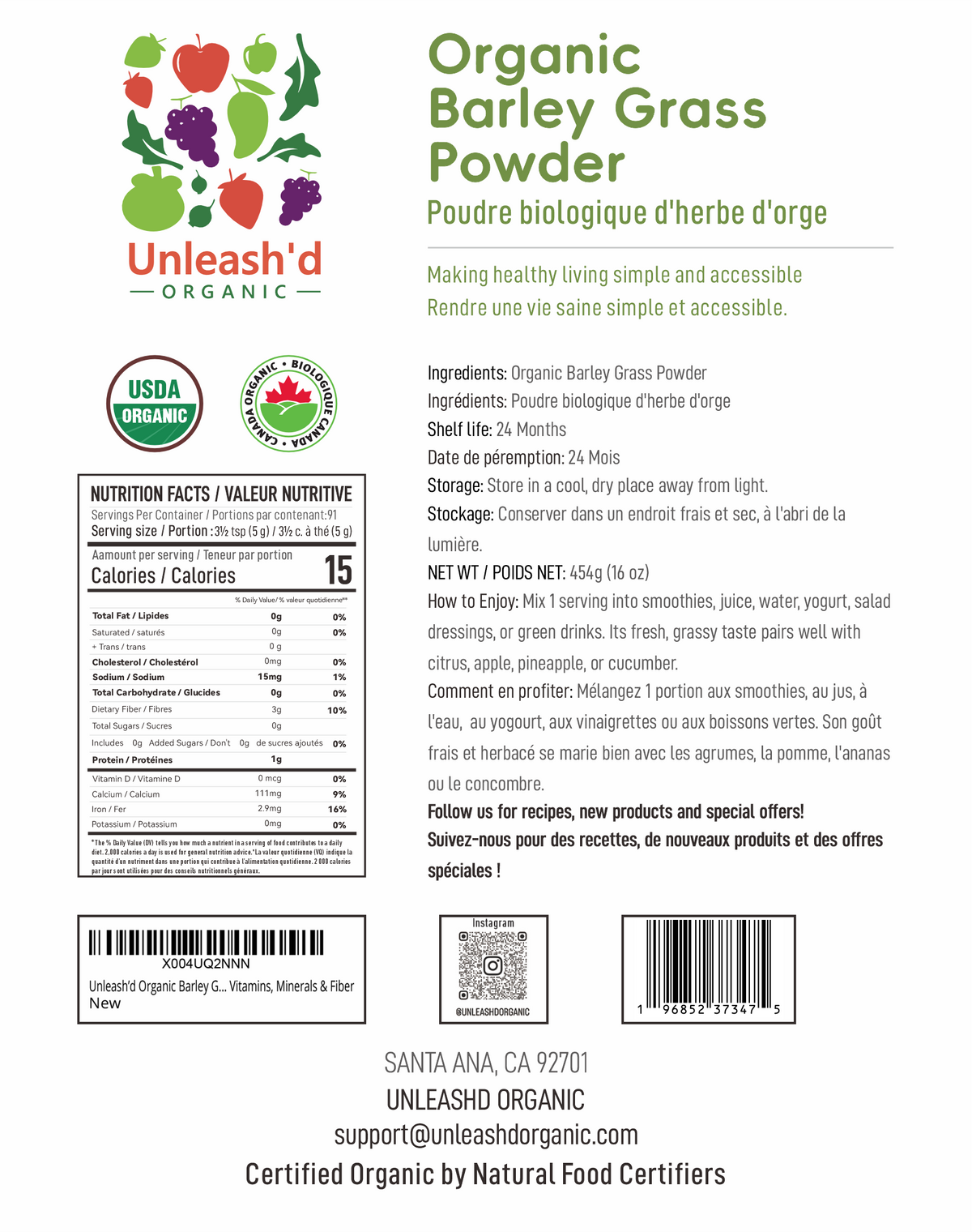 Organic Barley Grass Powder 16 oz