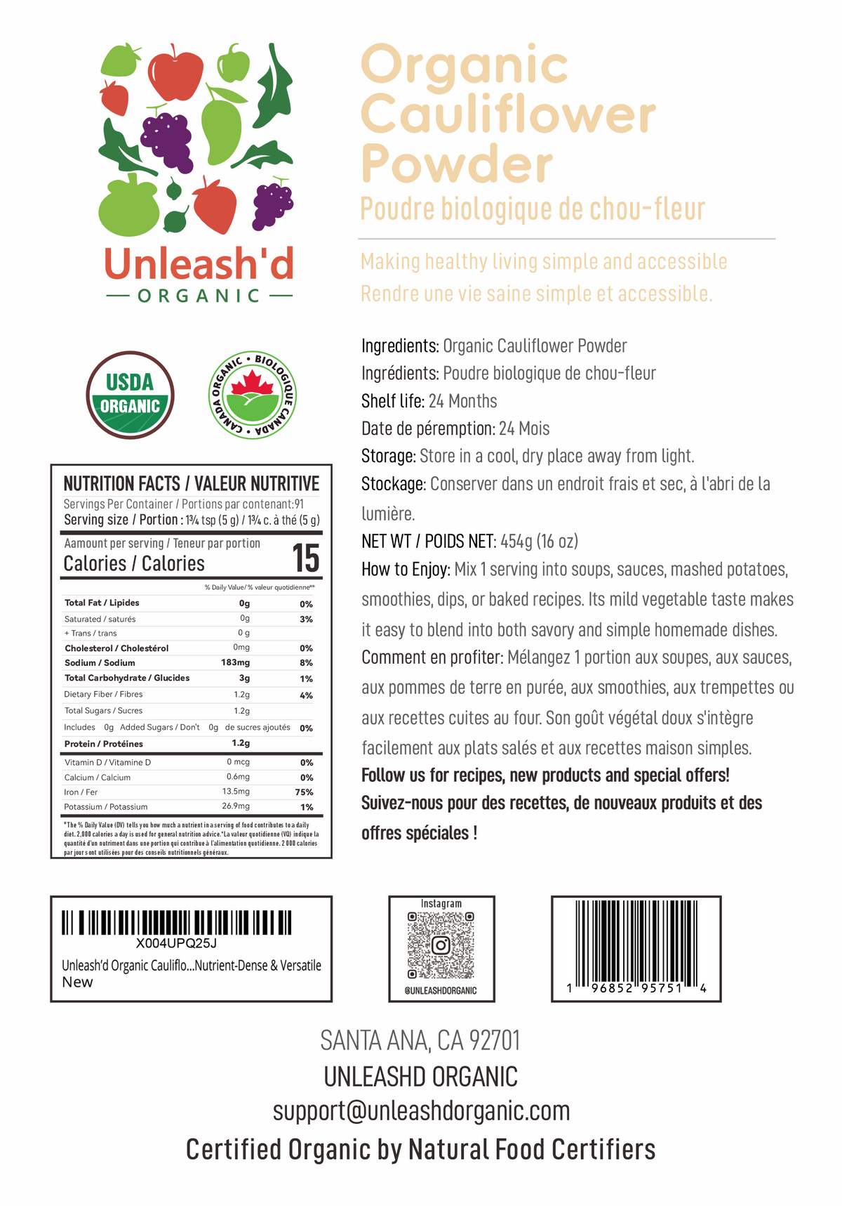 Organic Cauliflower Powder 16 oz