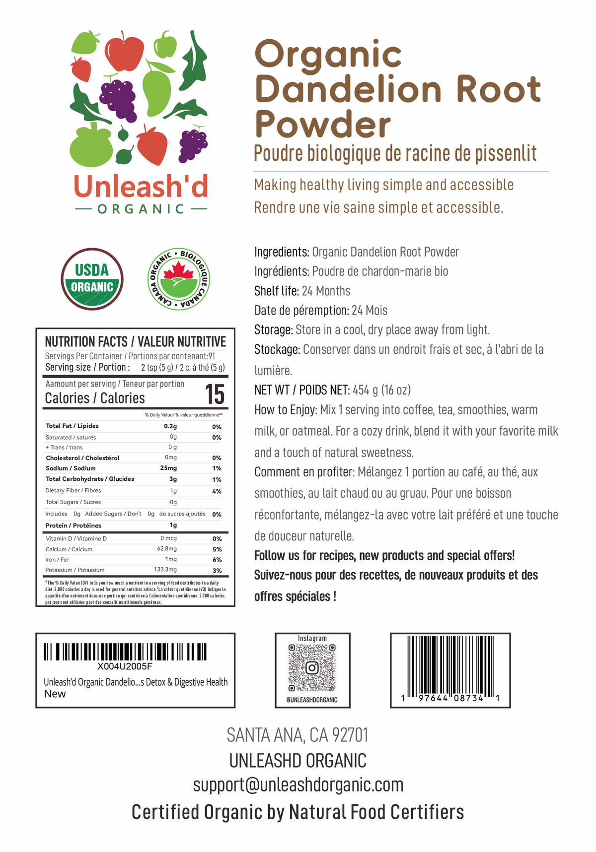Organic Dandelion Root Powder 16 oz