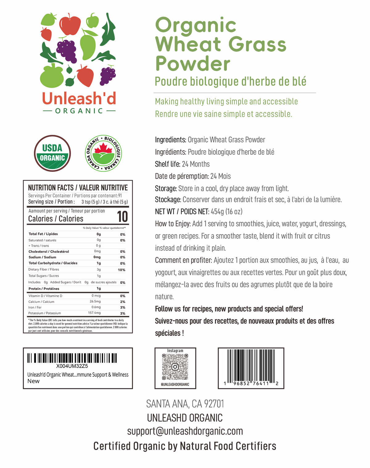 Organic Wheatgrass Powder 16 oz