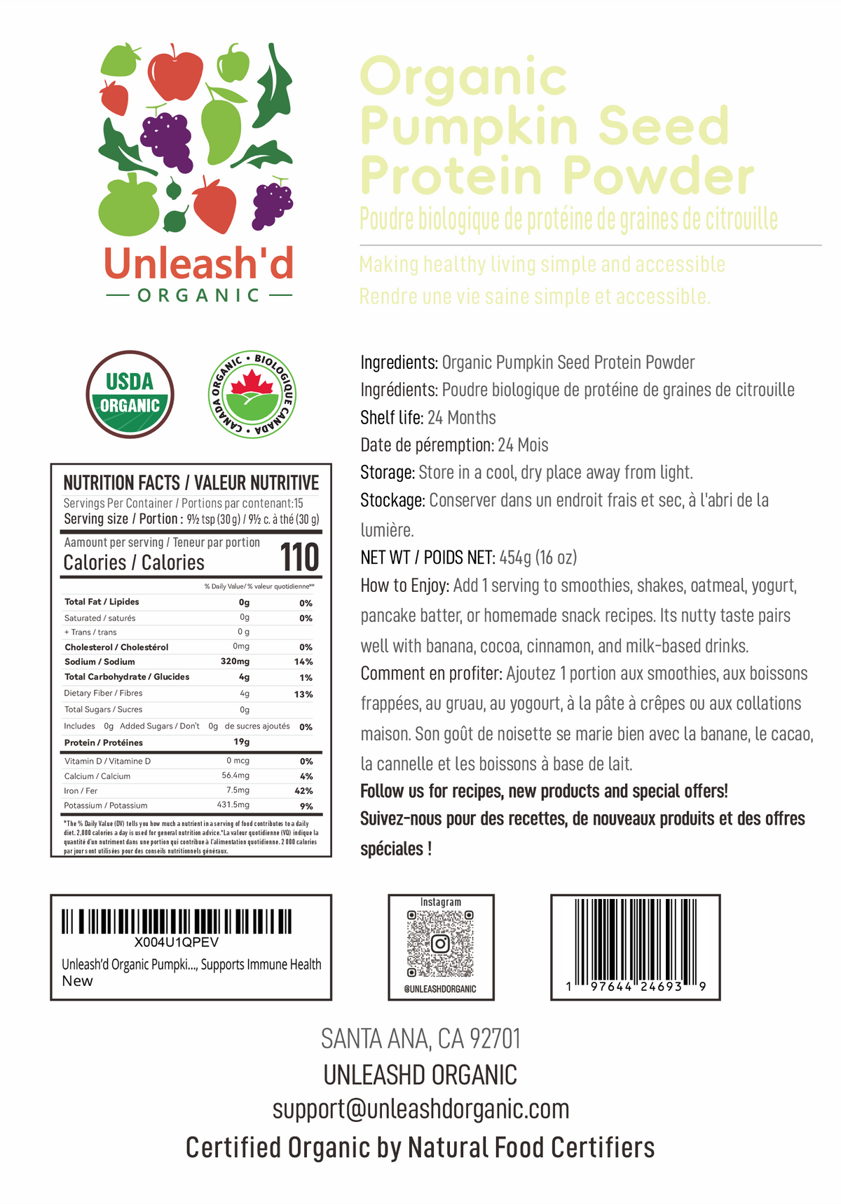 Organic Pumpkin Seed Protein Powder 16 oz