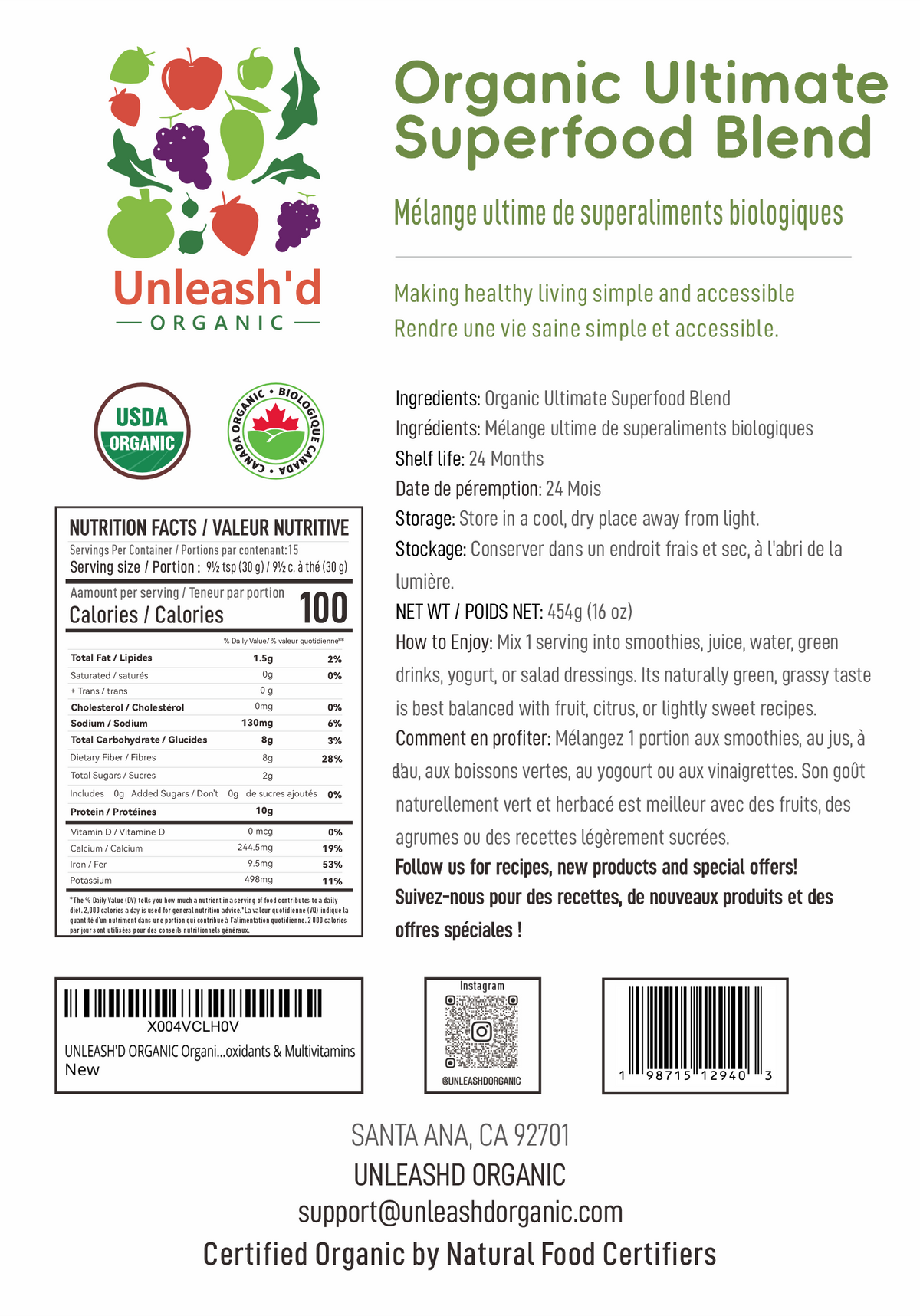Organic Ultimate Superfood Powder 16 oz