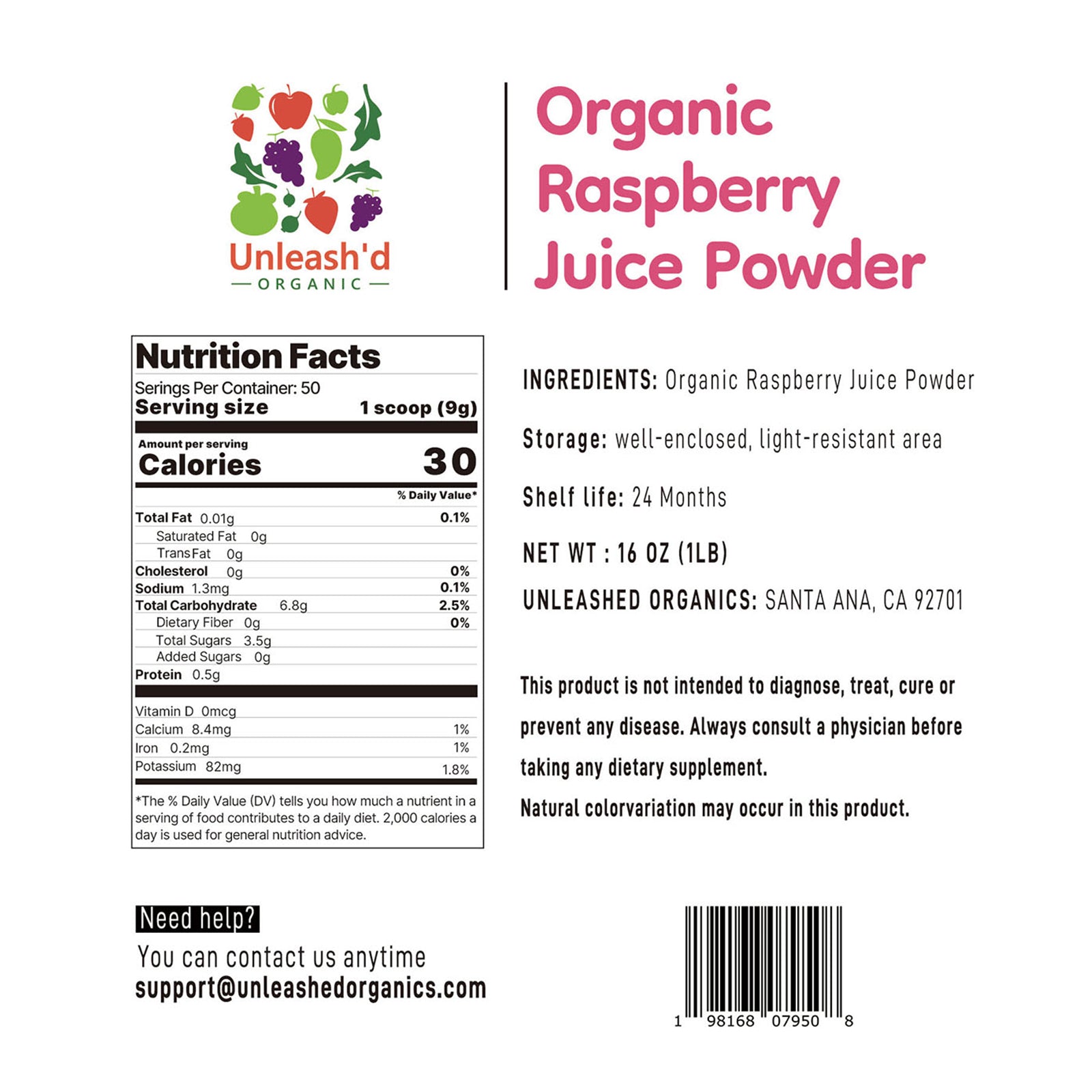Organic Raspberry Juice Powder 16 oz