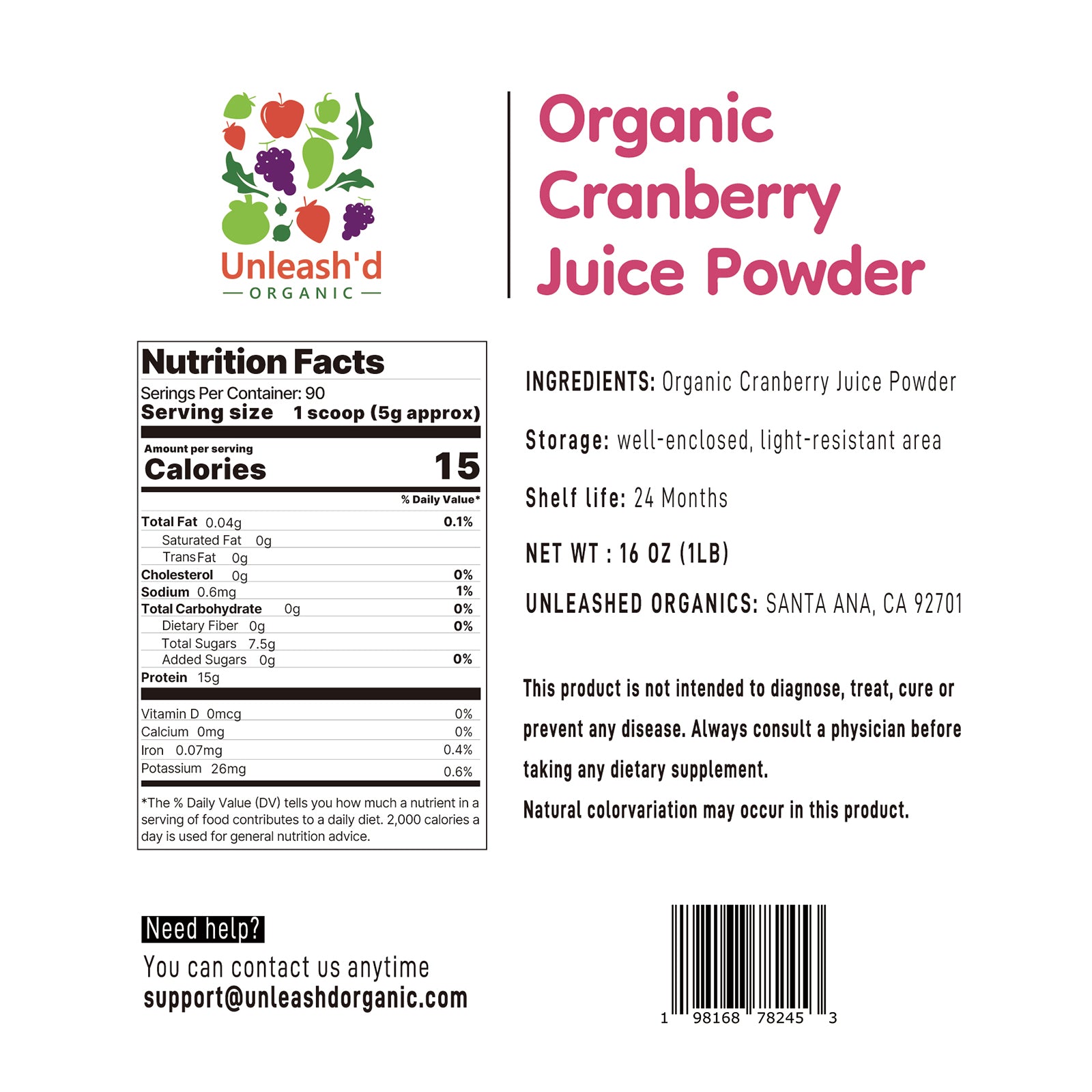Organic Cranberry Juice Powder 16 oz