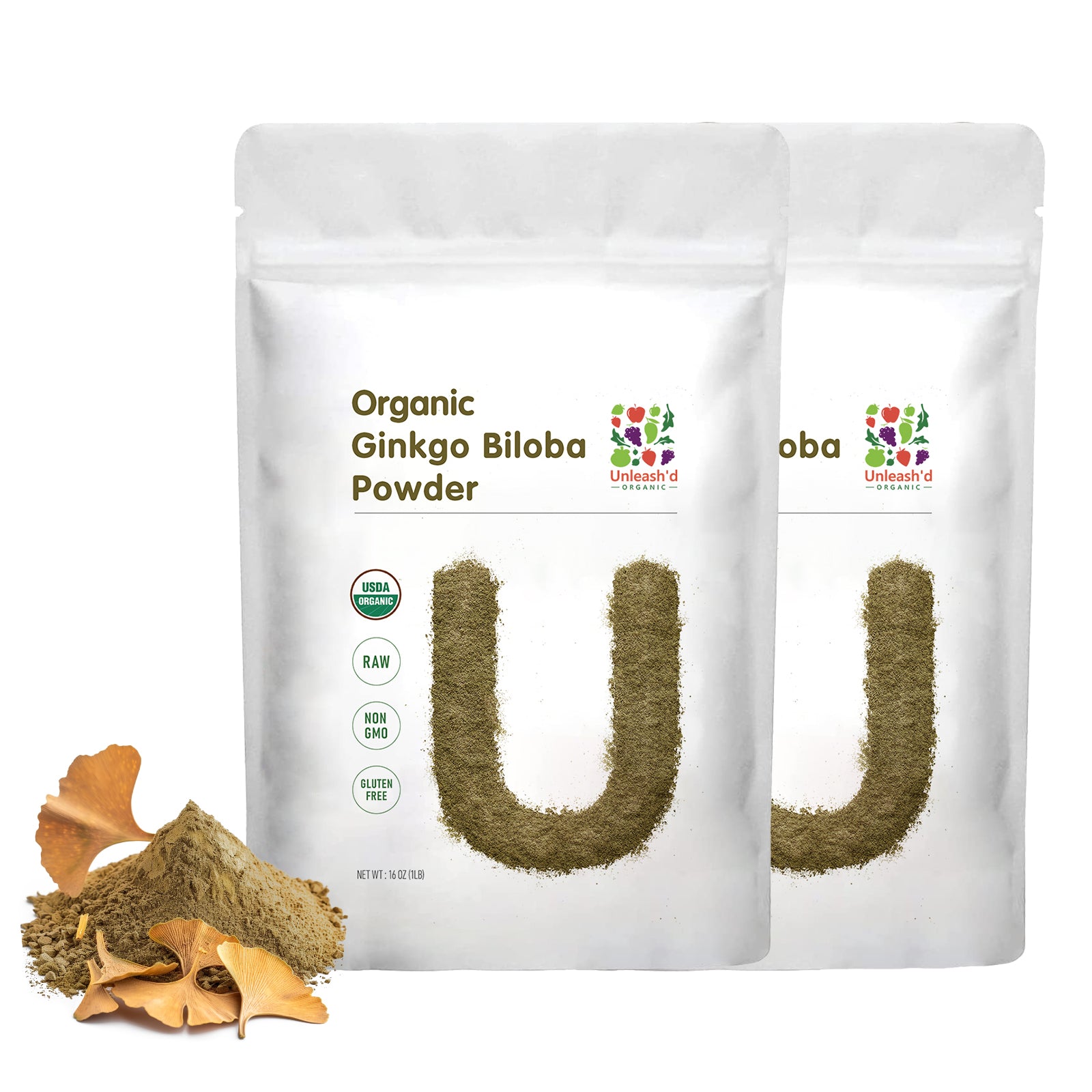 Organic 2-Pack Ginkgo Biloba Extract Powder（16oz）