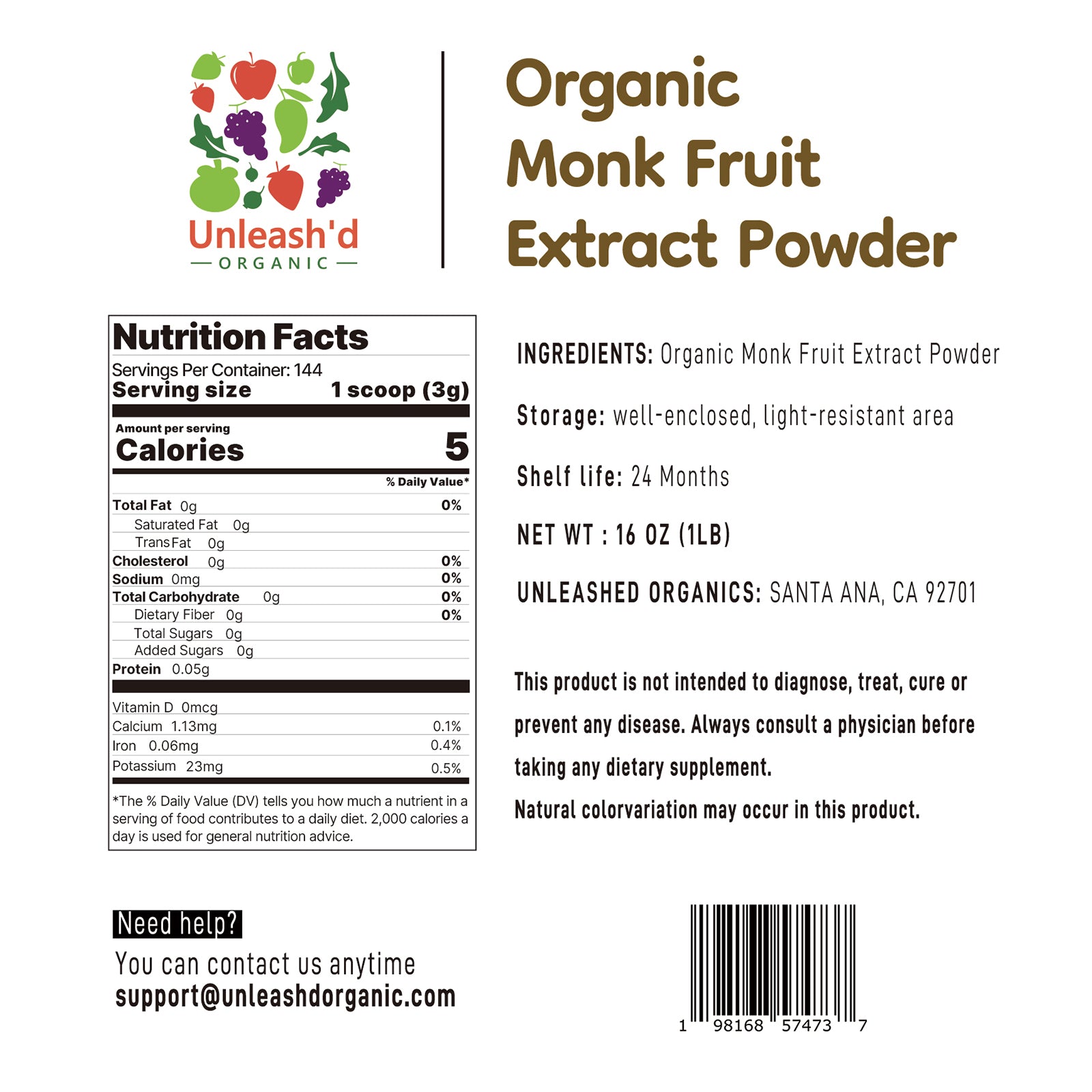 Organic Monk Fruit Extract Powder 16 oz
