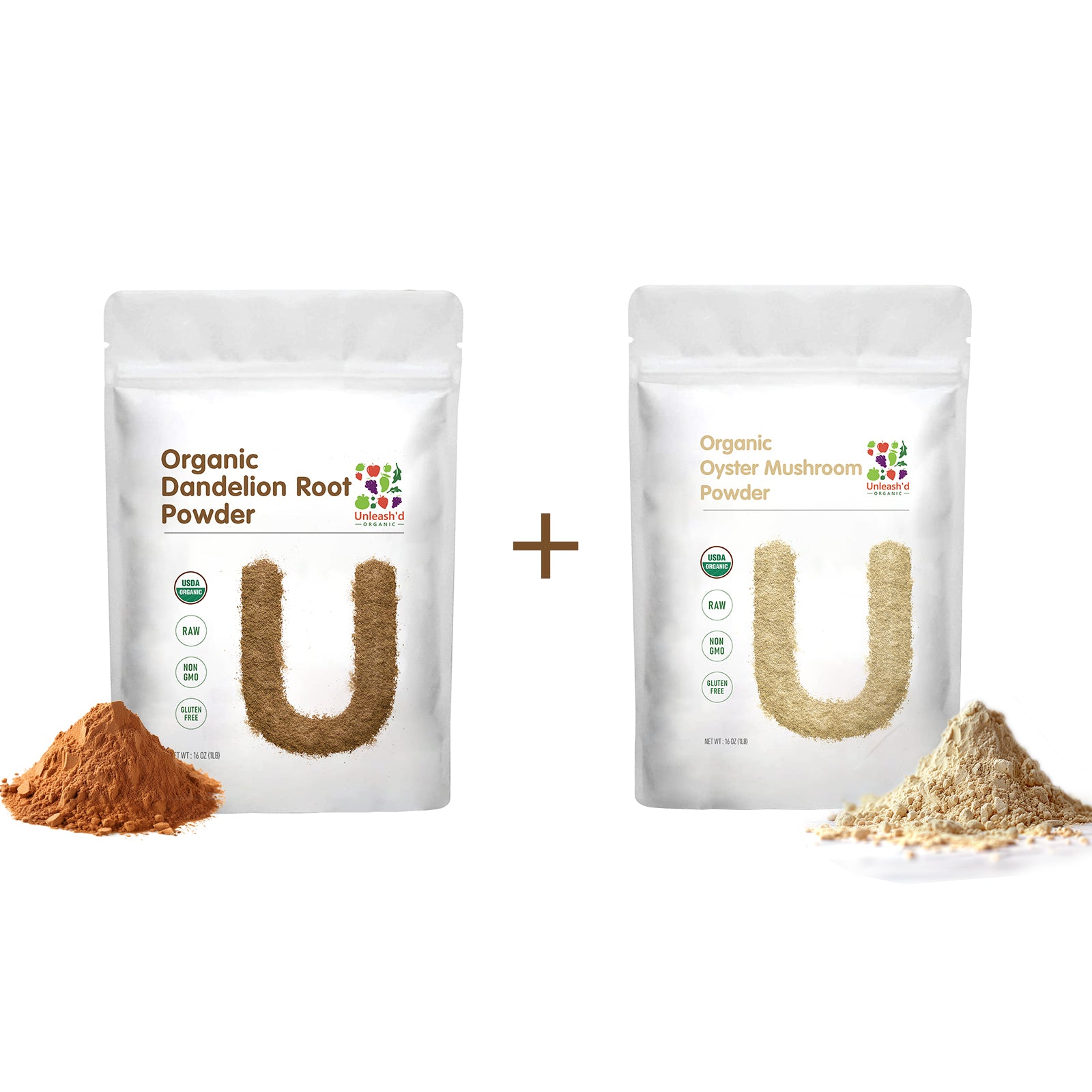 Organic  Oyster Mushroom Powder 16oz & Organic Dandelion Root Powder16oz