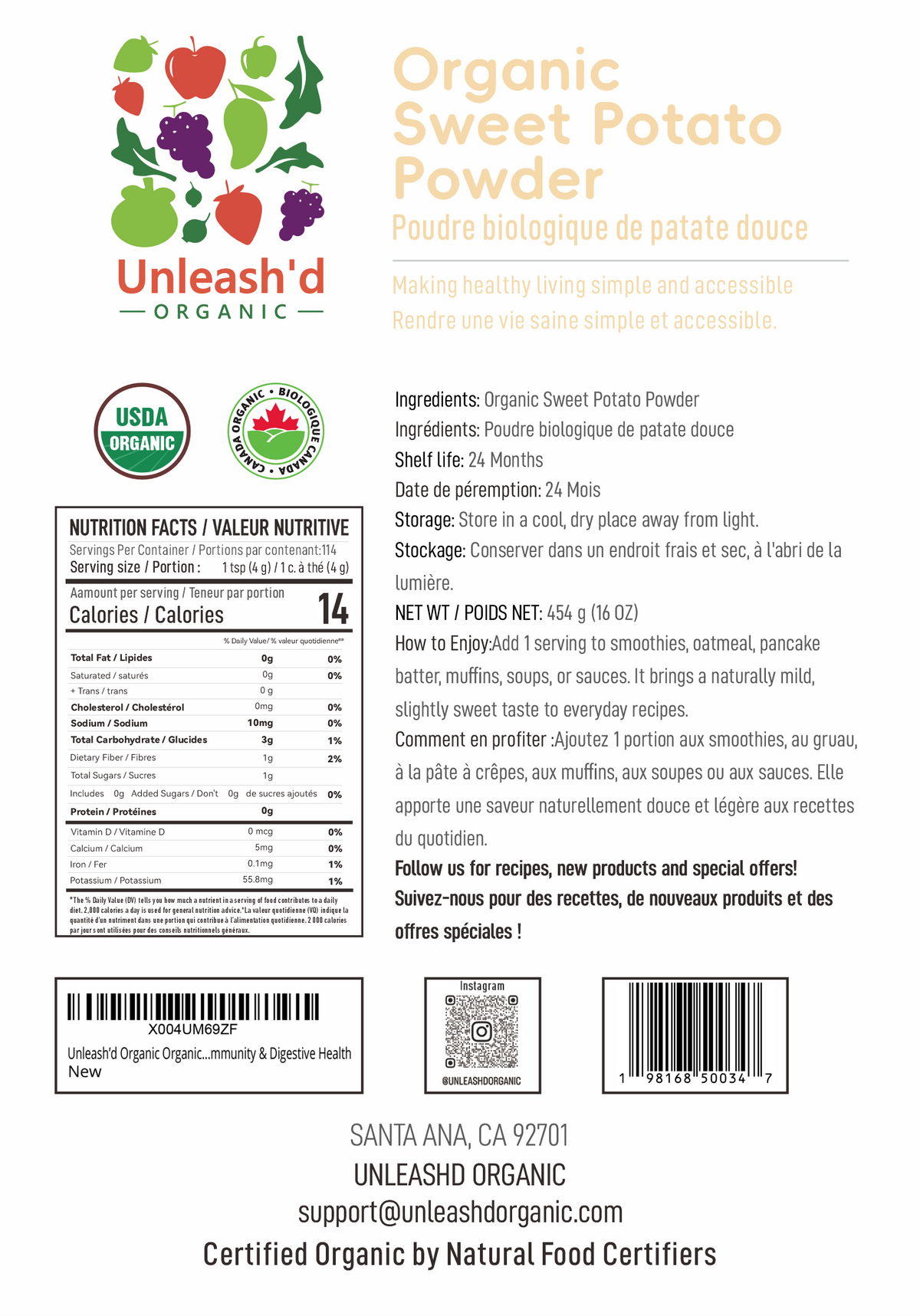 Organic Sweet Potato Powder 16 oz