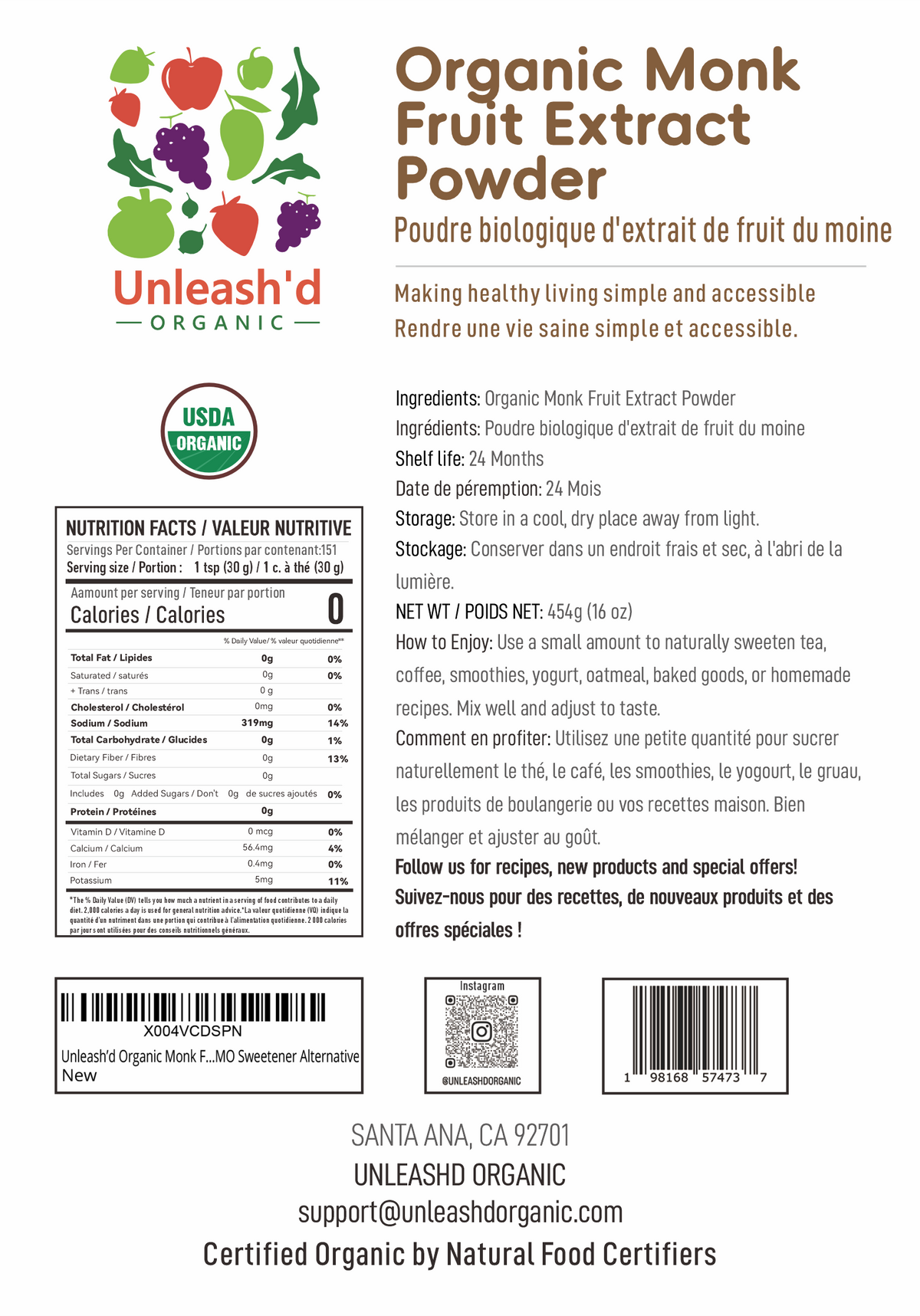 Organic Monk Fruit Extract Powder 16 oz