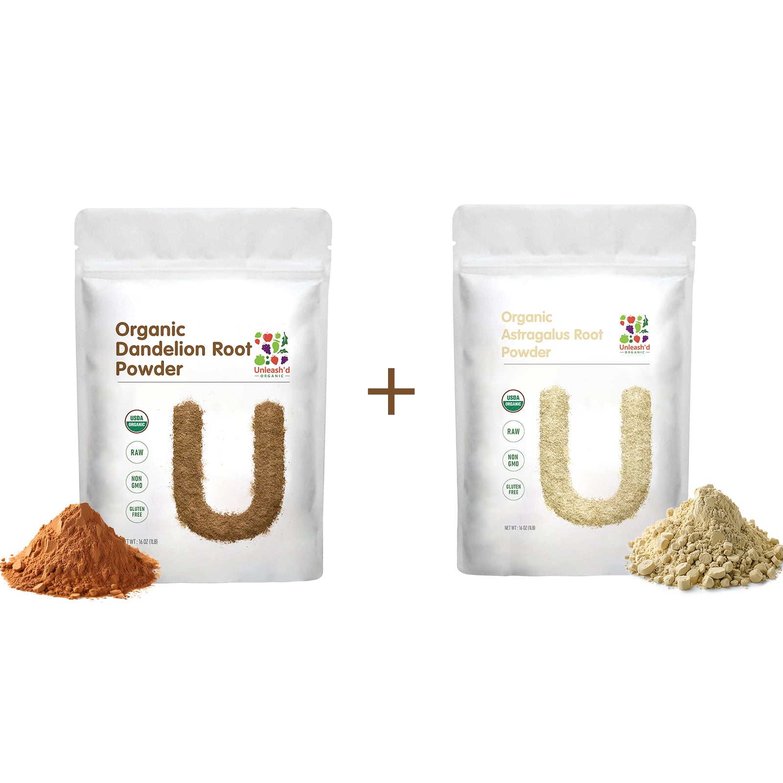 Organic  Dandelion Root Powder 16oz & Organic Astragalus Root Powder 16oz