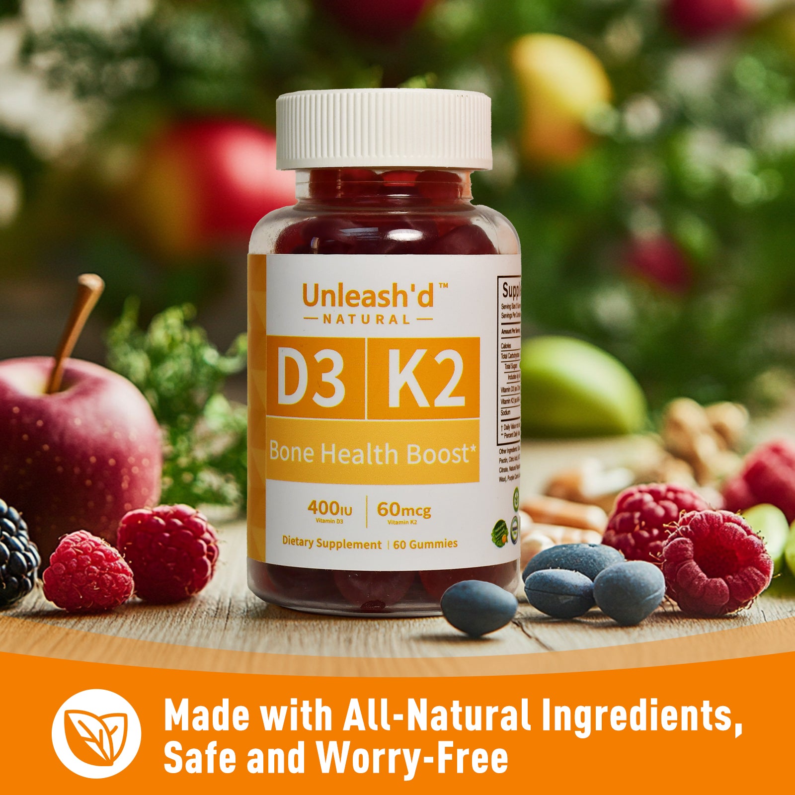 Unleash'd Vitamin D3 K2 Gummies 60 Count