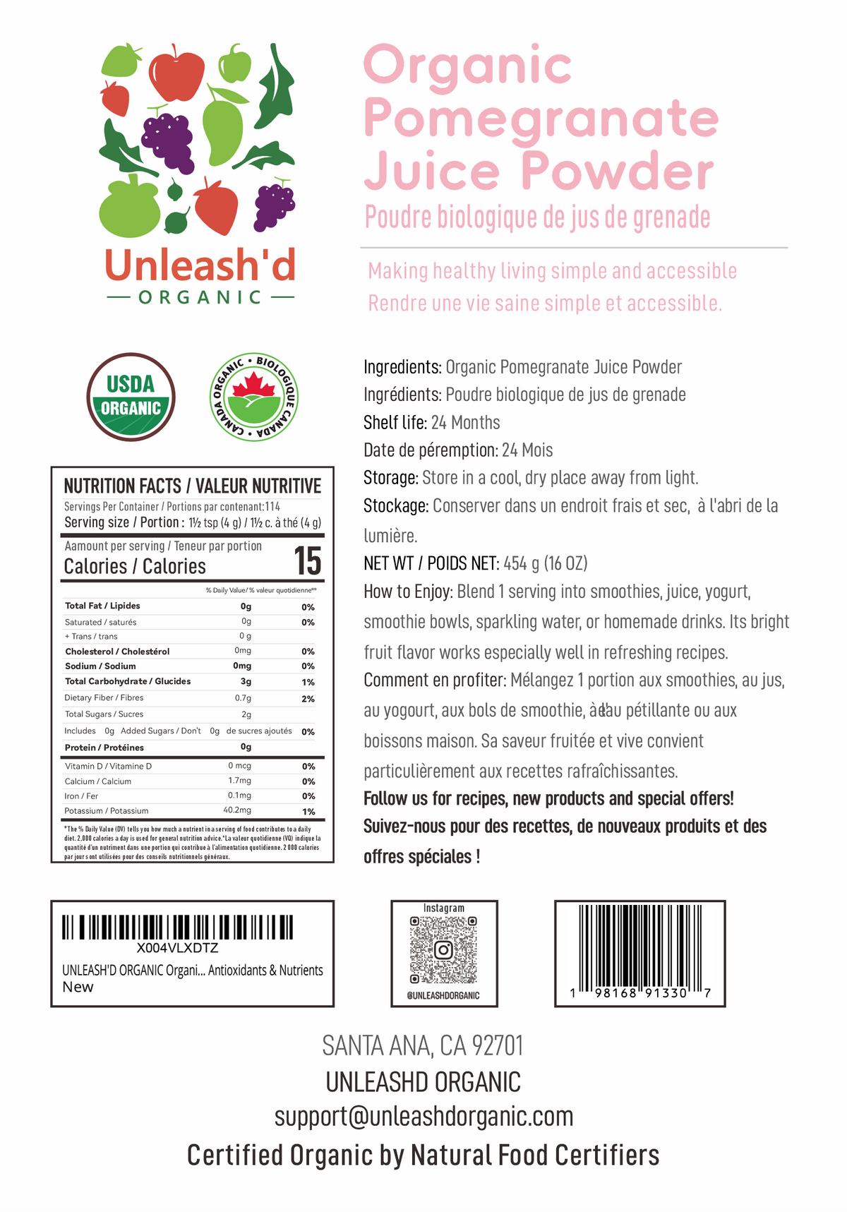 Organic Pomegranate Juice Powder 16 oz