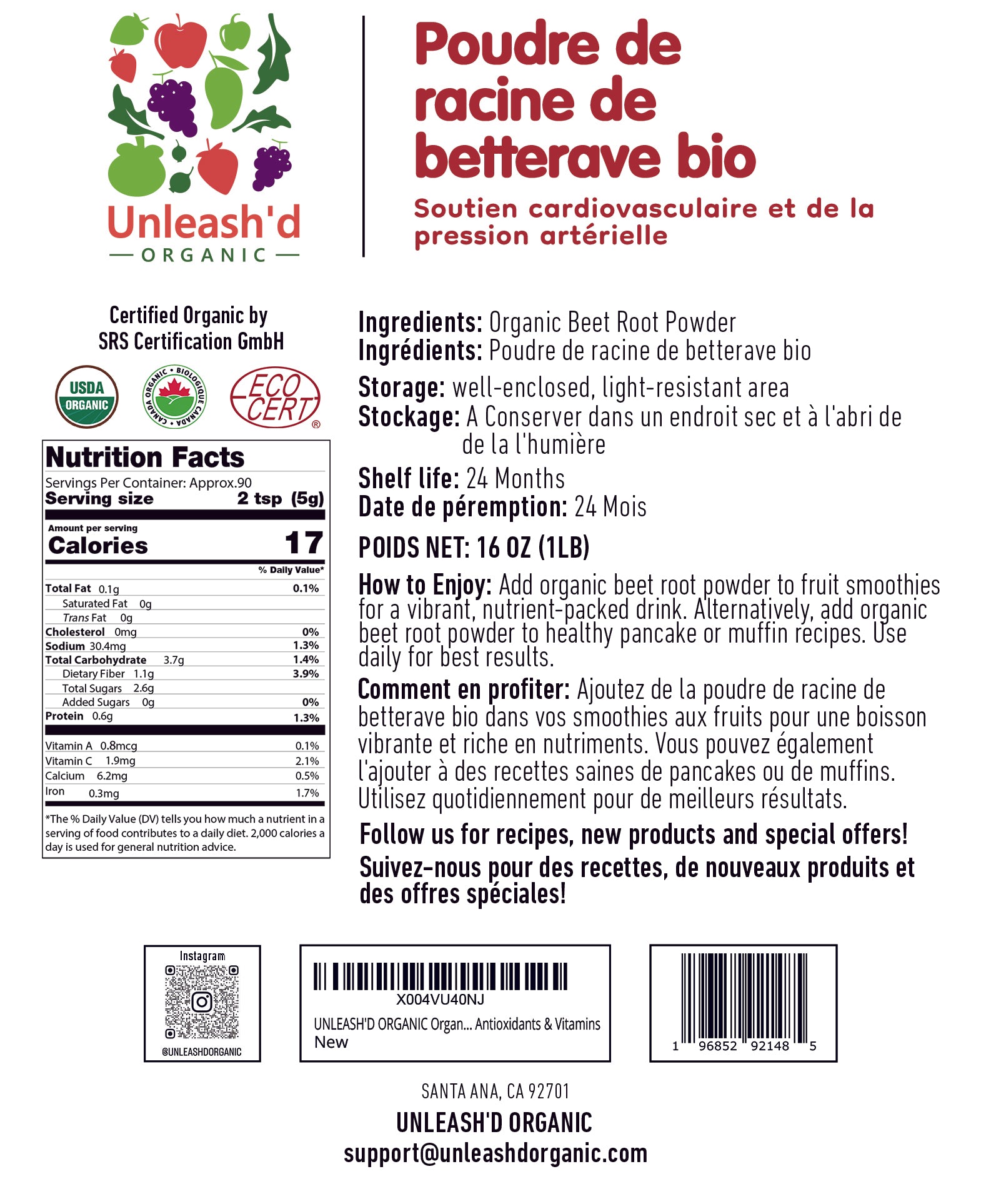 Organic Beet Root Powder 16 Ounce