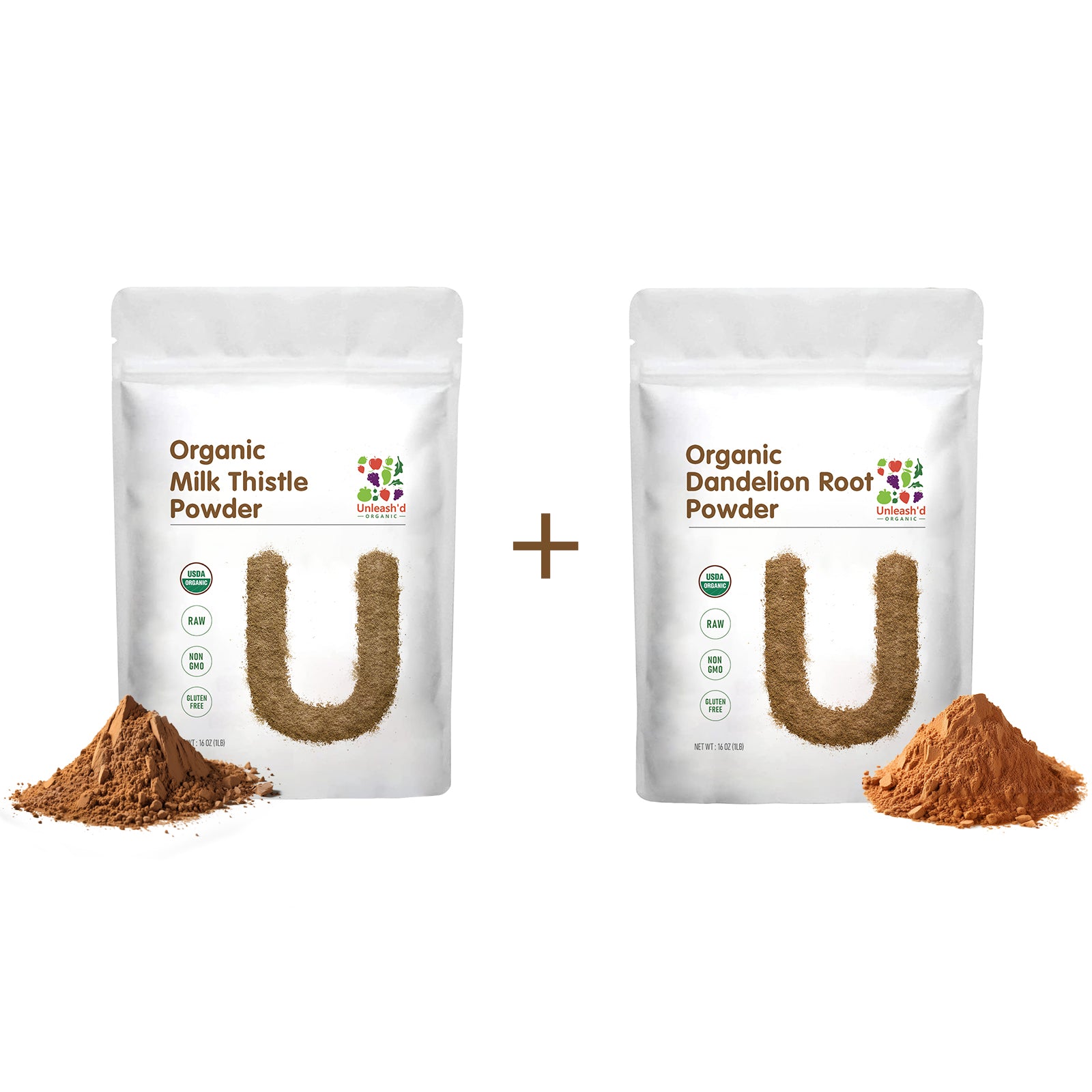Organic Milk Thistle Powder 16oz & Organic Dandelion Root Powder 16oz