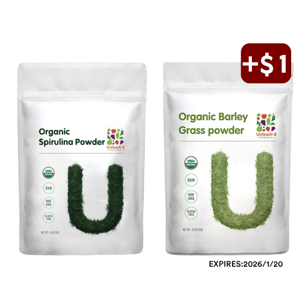 Organic Spirulina Powder 16oz & Organic Barley Grass Powder 16oz