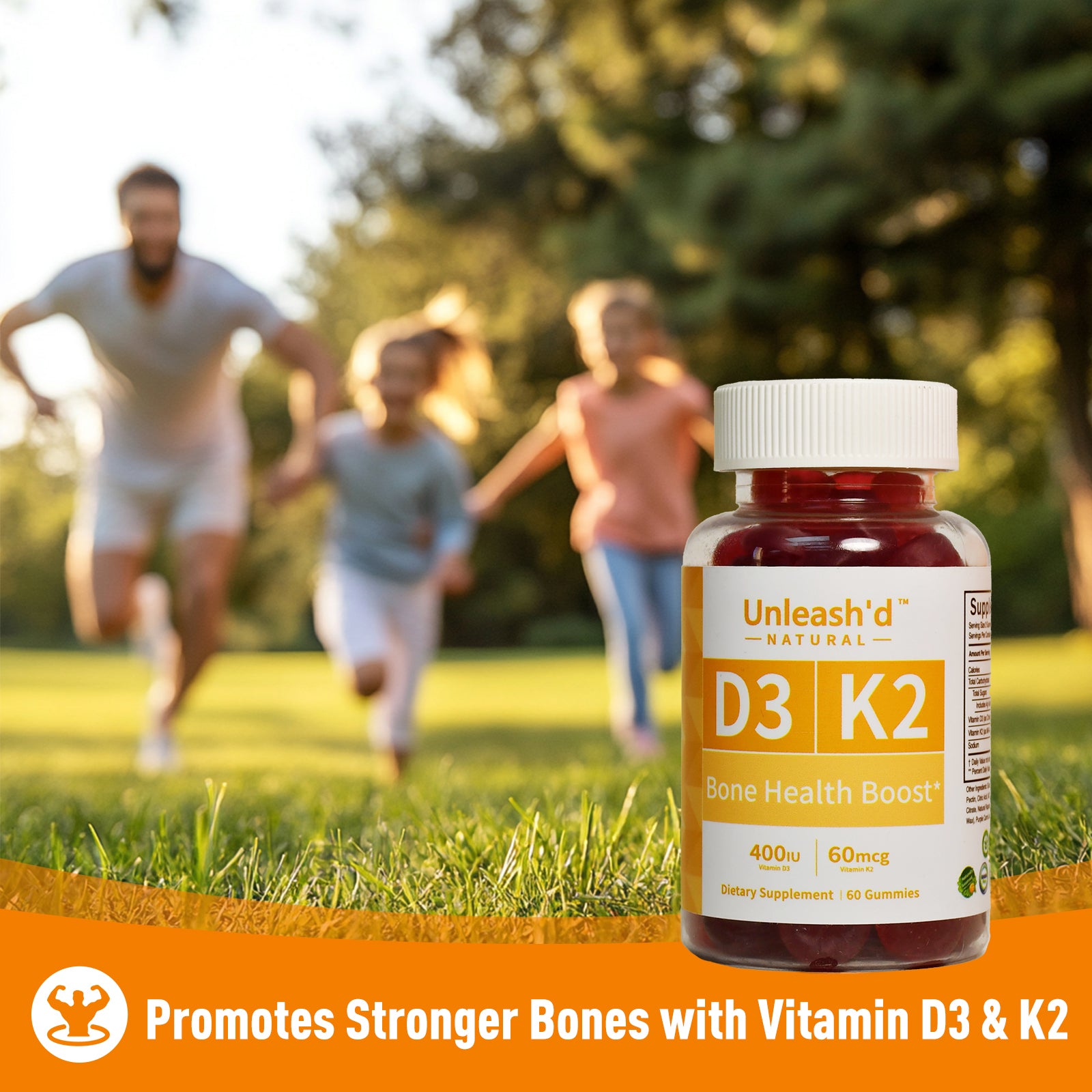 Unleash'd Vitamin D3 K2 Gummies 60 Count