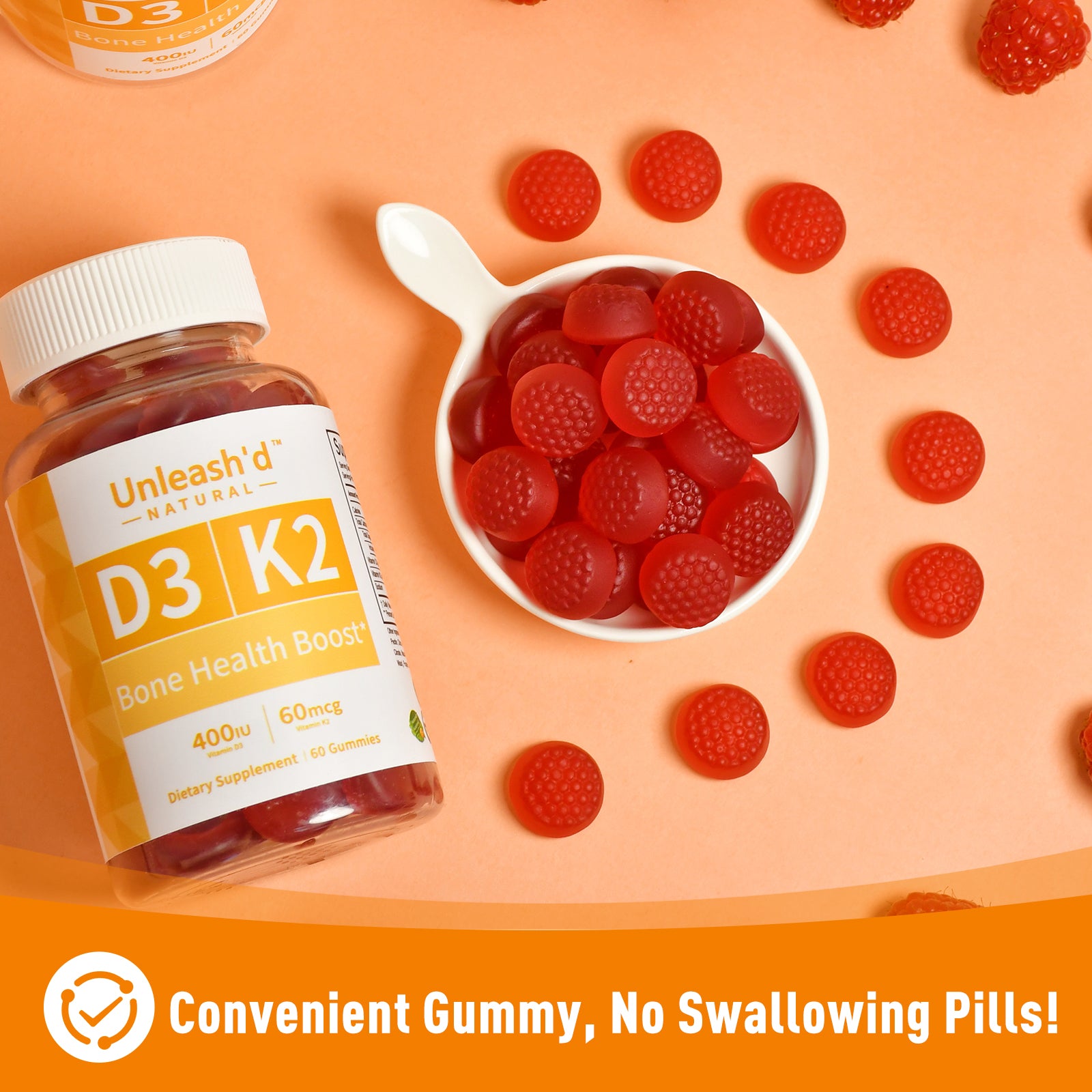 Unleash'd Vitamin D3 K2 Gummies 60 Count