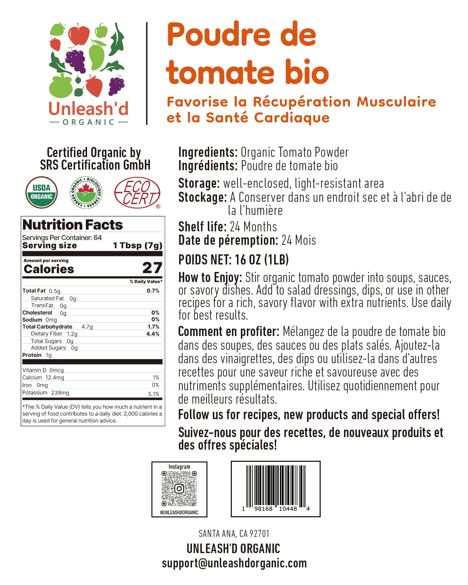 Organic Tomato Powder 16 oz