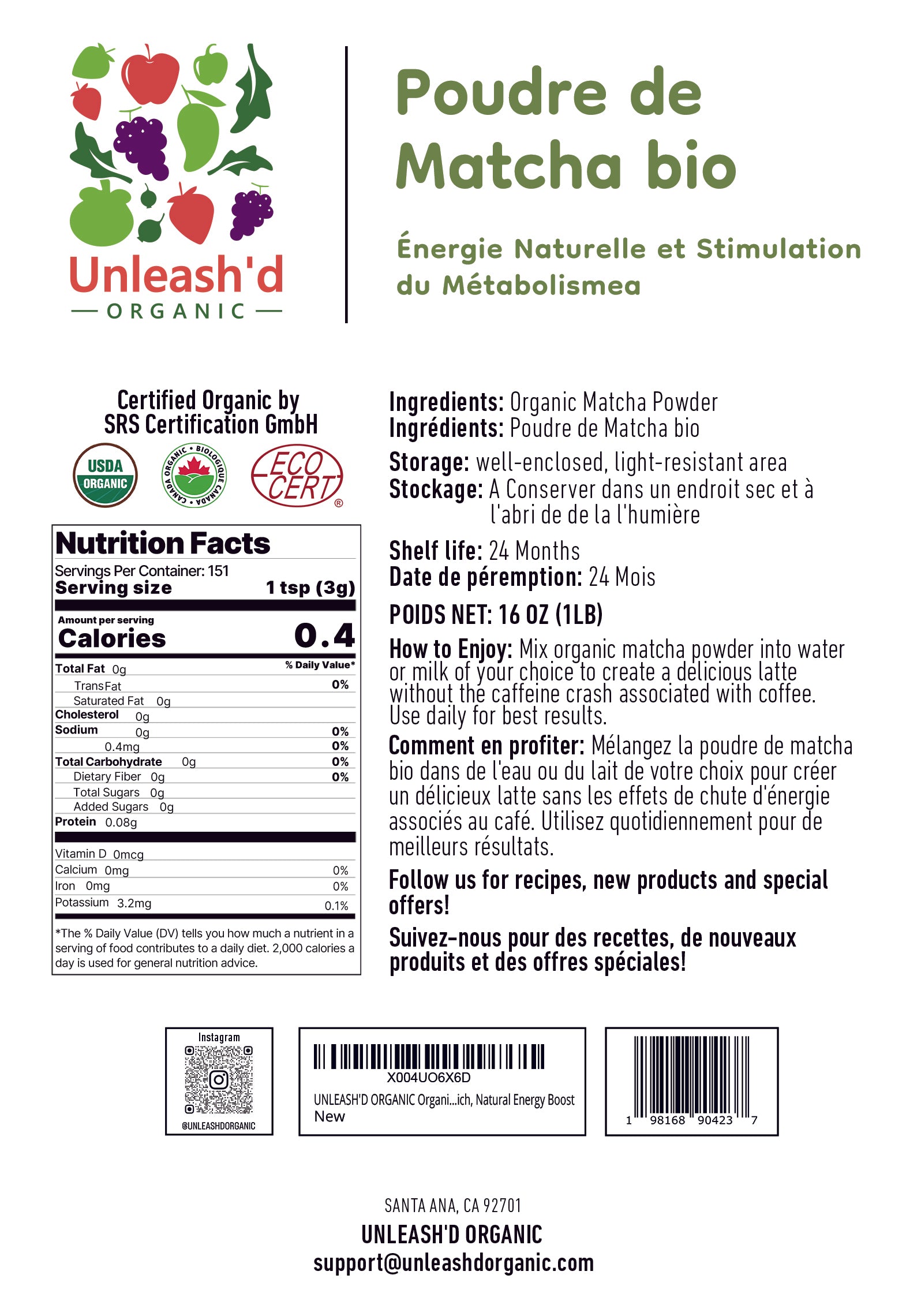 Organic Matcha Powder 16 oz