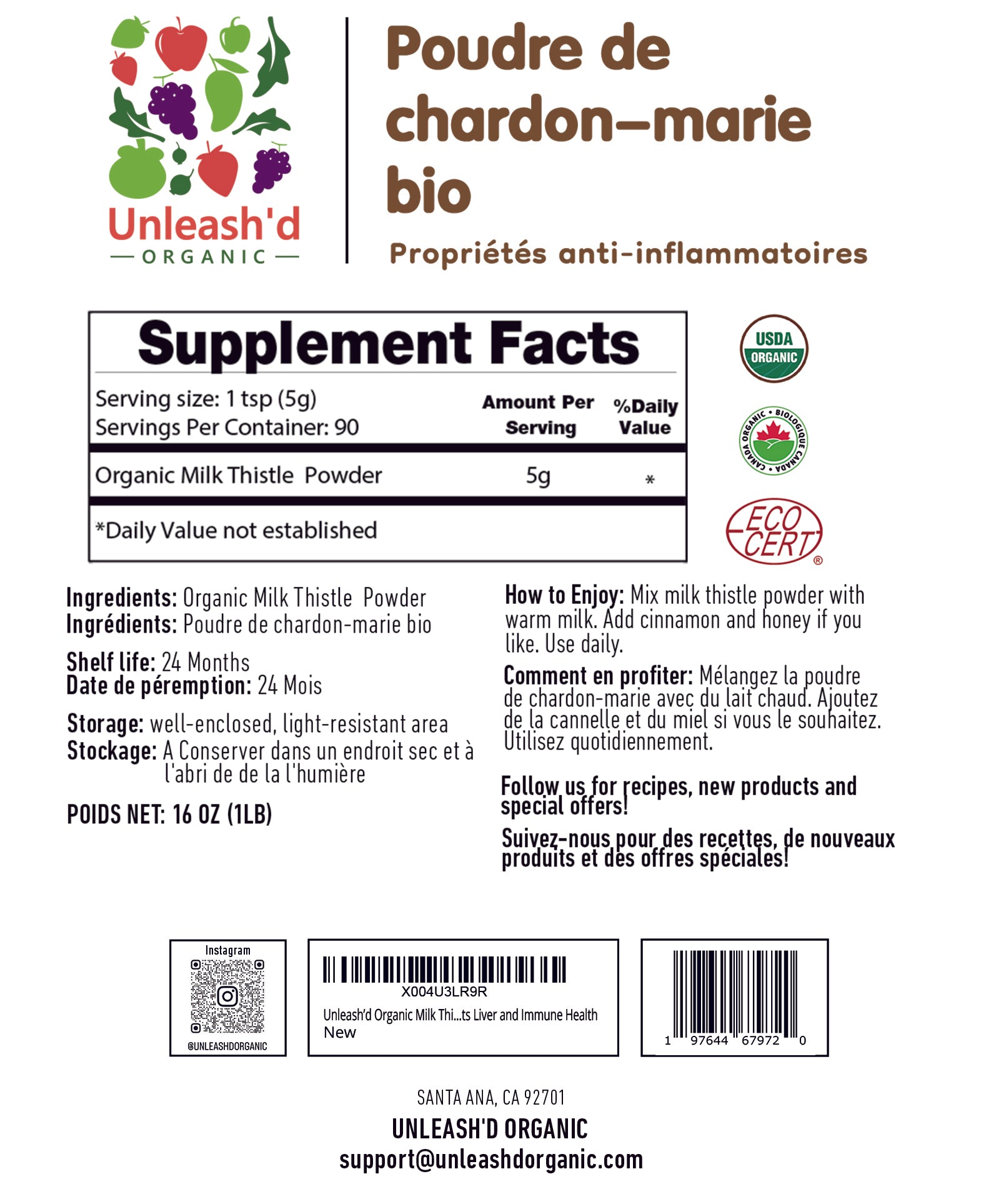 Organic Milk Thistle Powder 16 Ounce