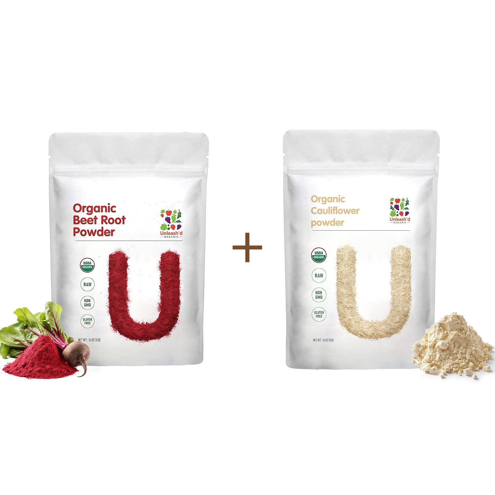 Organic  Beet Root Powder 16oz & Organic Cauliflower Powder 16oz