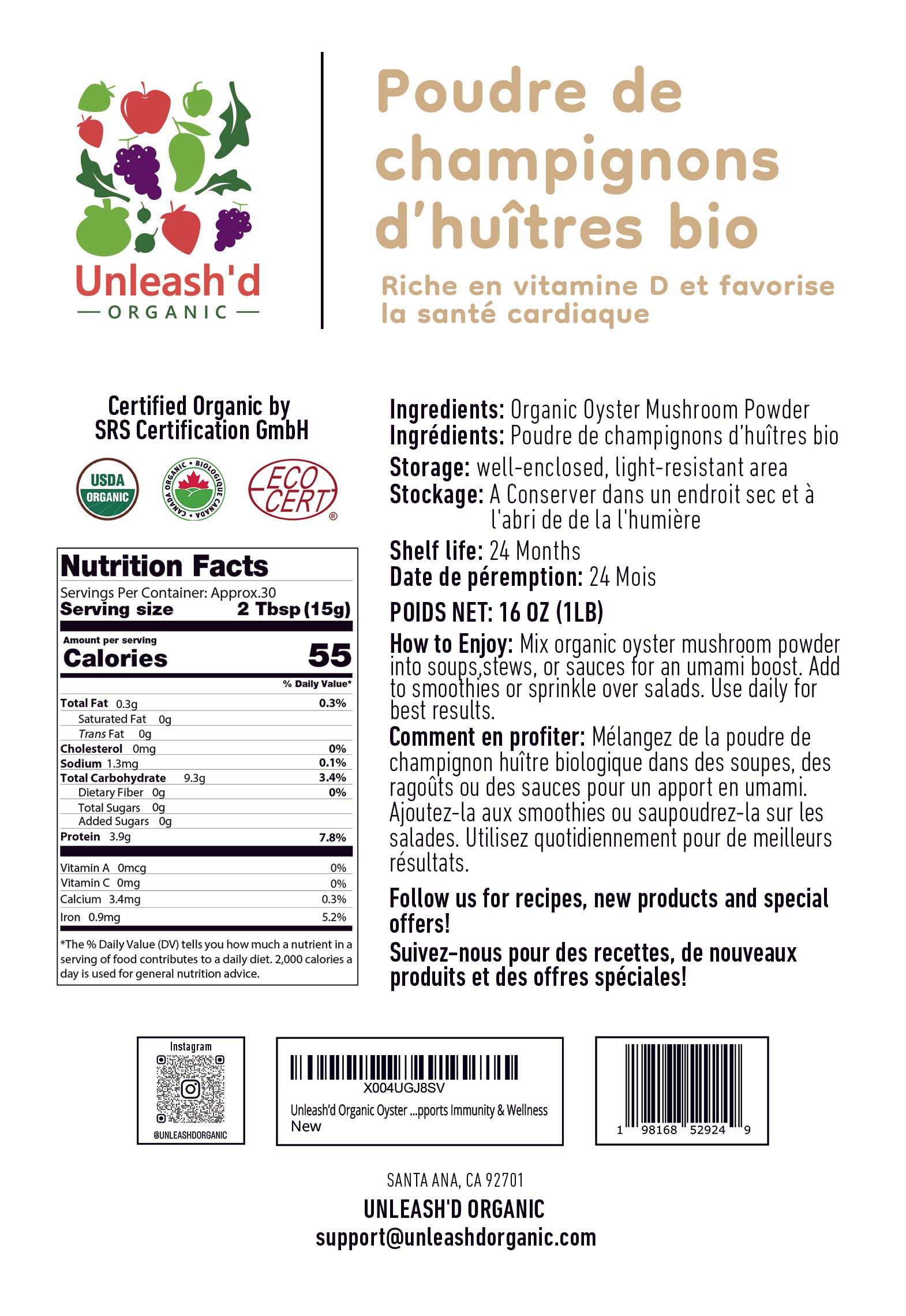 Organic Oyster Mushroom Powder 16 Ounce