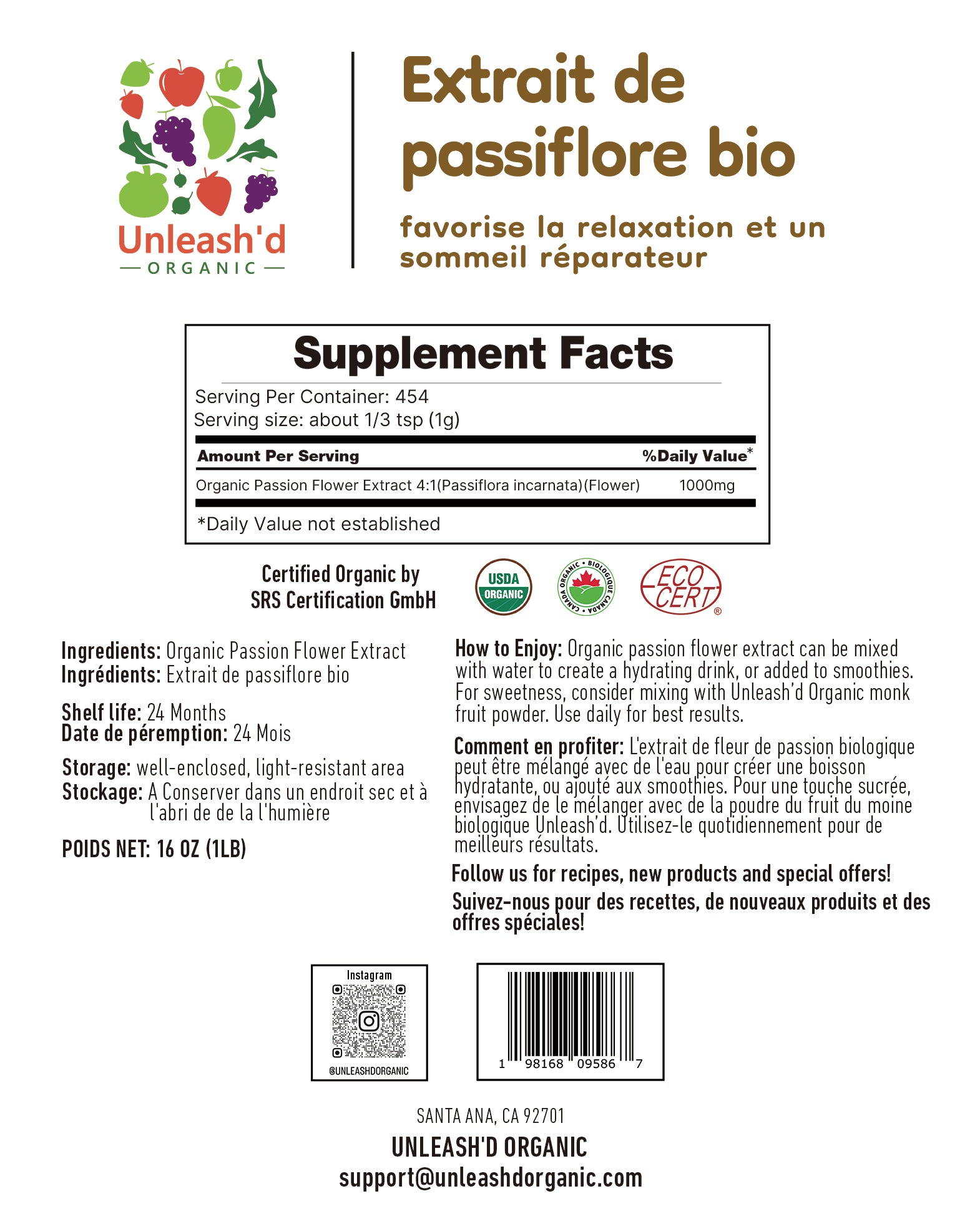 Organic Passion Flower Extract 16 oz